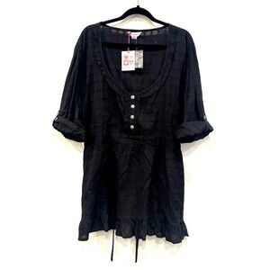Glamorosa Plus Size Black Button-Down Tunic Top NWT